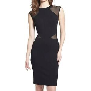 FRENCH CONNECTION Black Bodycon Body Con Vivian Mesh Panel Sheath Dress - Sz 10